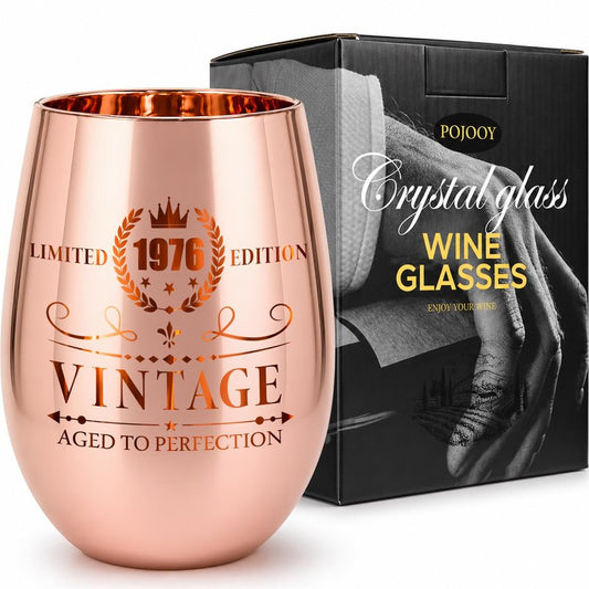 50th Birthday Gifts for Women- Rose Gold 50th Birthday Wine Glass Vintage 1976 Engraved Crystal - 50th Birthday Decorations for Women - Elegant Gifts for 50 Year Old Woman, Mom, Wife, Friend, Sister