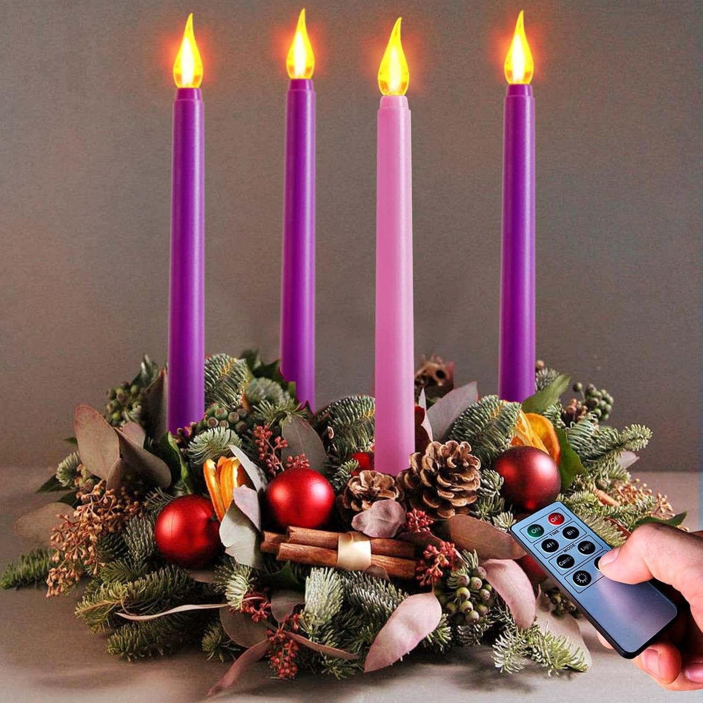 Regine Switzerland Flameless Taper Candles - Set of 4 Battery Operated, Flickering Purple & Pink