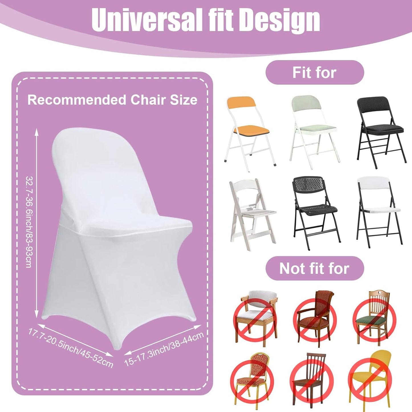 Skiennix Stretch Spandex Folding Chair Covers - 30 PCS Machine Washable White | Durable & Rip-Resistant for Events