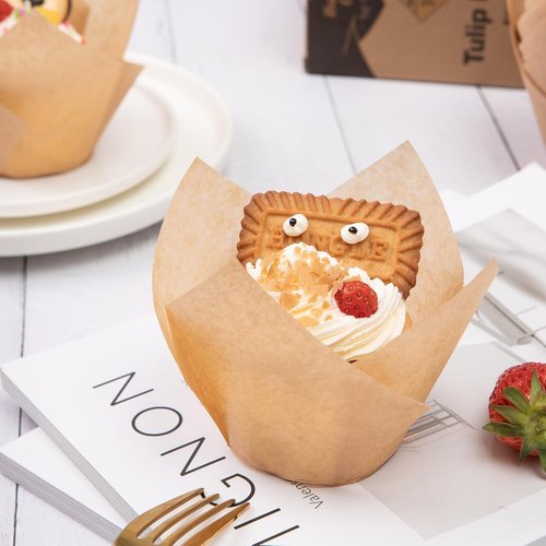 Bake Choice Large Natural Tulip Cupcake Liners - 200 Pcs Baking Muffin Wrappers for Parties