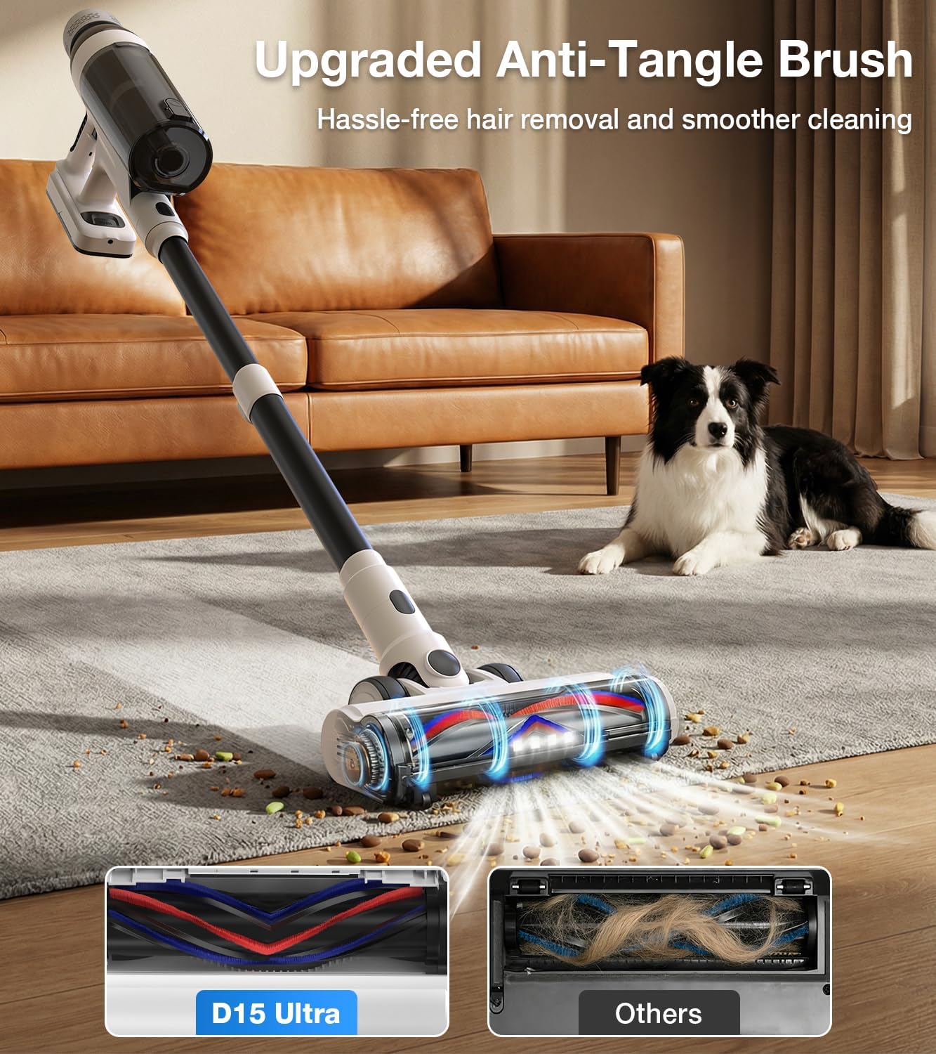 Skiennix Cordless Vacuum Cleaner - 15-in-1 Self-Standing Design with LED Light & Anti-Tangle | 55 Mins Runtime for Hard Floors & Carpets