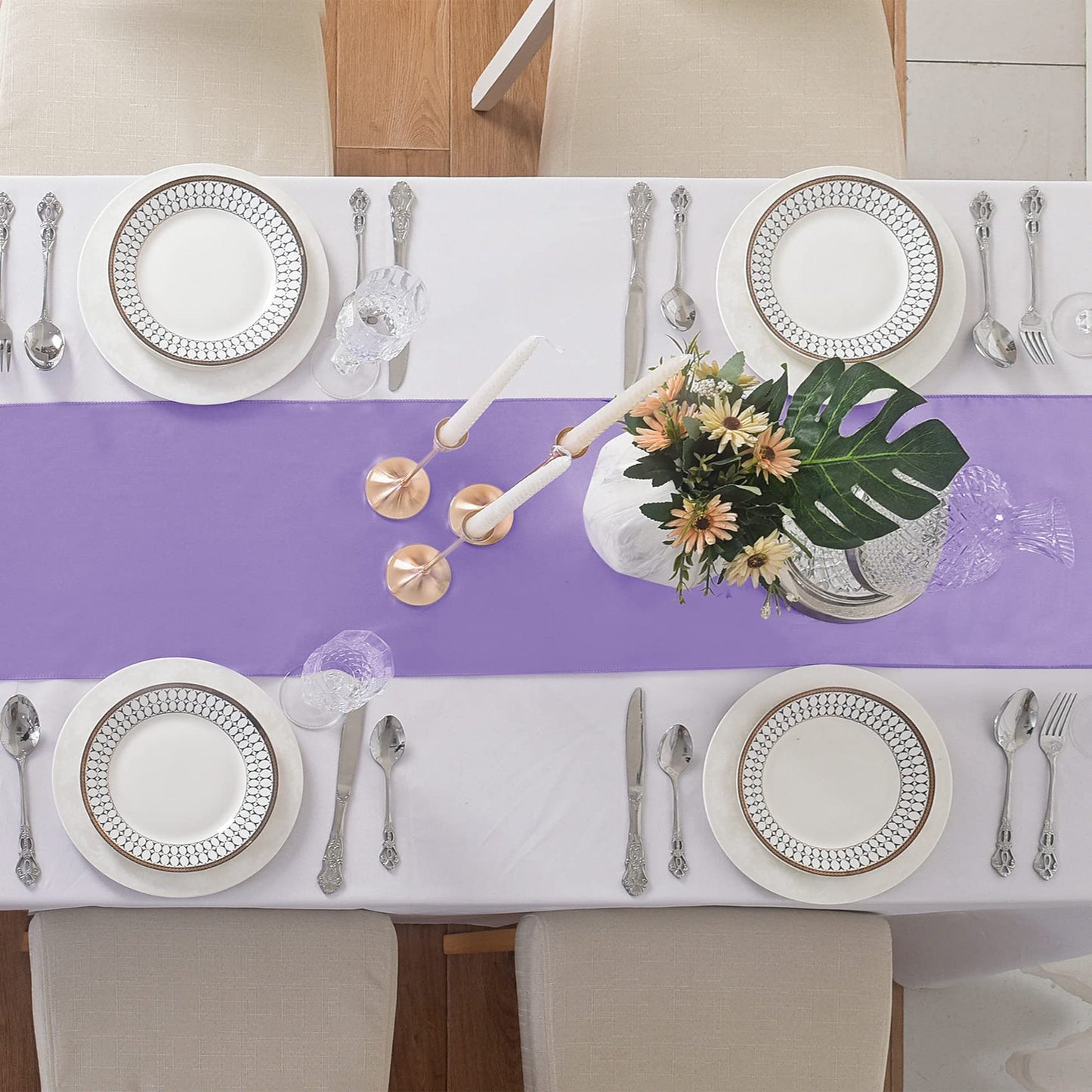 flohar 12Pack Table Runner 12 x 108 Inches Satin Silk Table Runner for Wedding, Birthday Party, Banquets, Graduations Decoration, fit Rectange and Round Table-Lavender