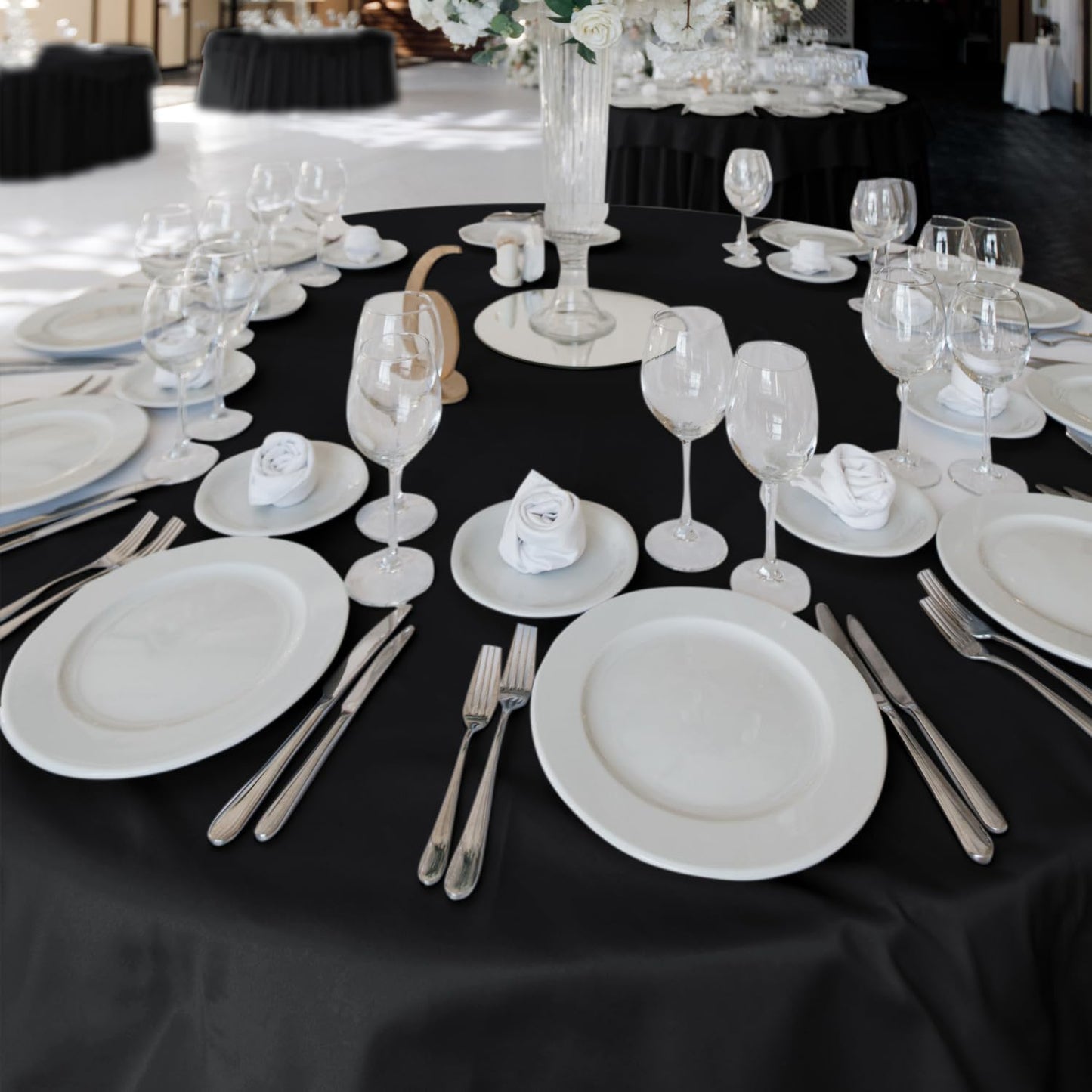 Fitable 6 Pack Black Round Tablecloths - 120 Inches in Diameter - Stain Resistant and Washable Table Clothes, Polyester Fabric Table Covers for Wedding, Party, Banquet, Formal Events