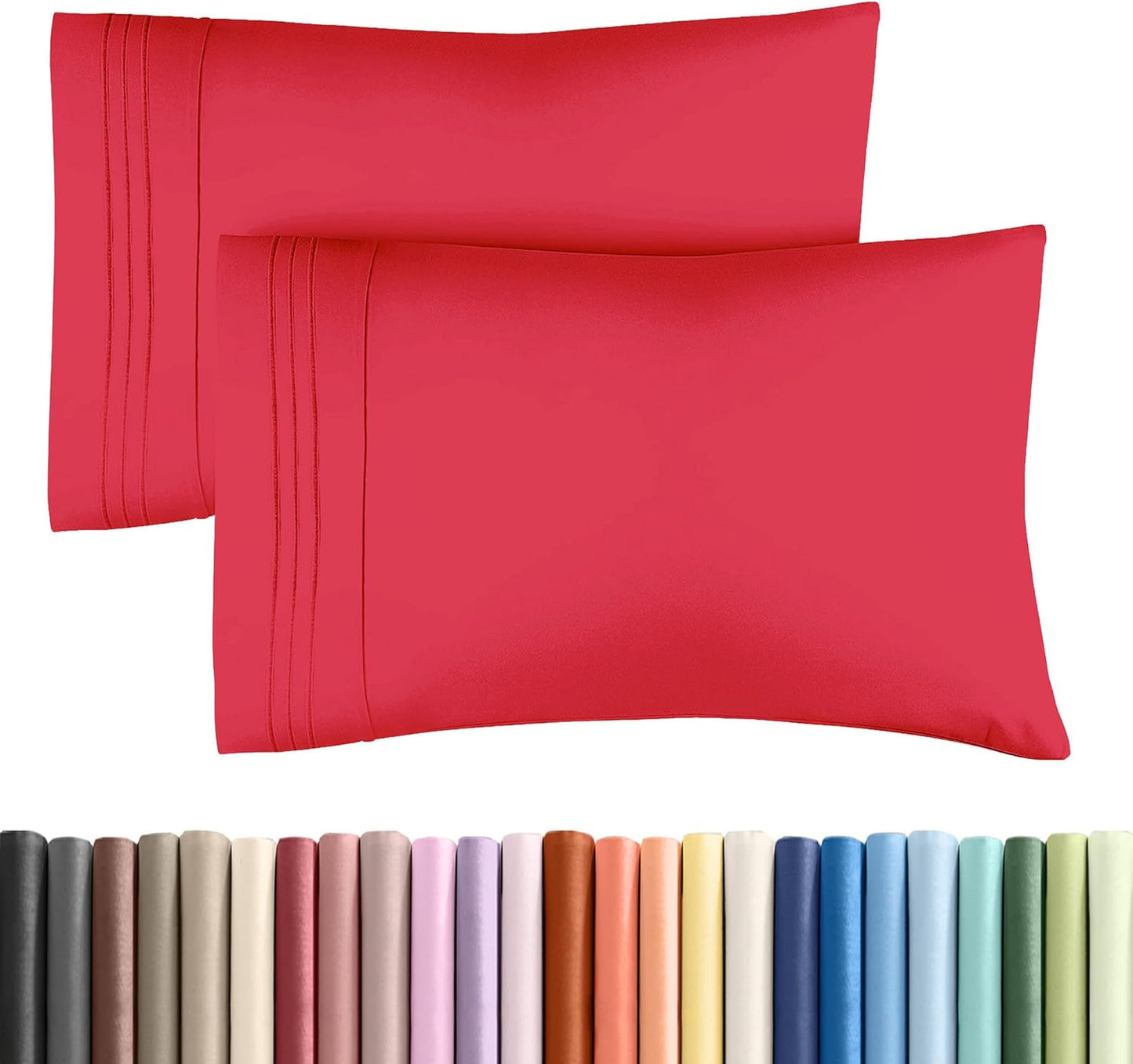 Ultra Soft Queen Pillow Cases Set of 2 | Hotel Quality, Cooling & Wrinkle-Free - Red