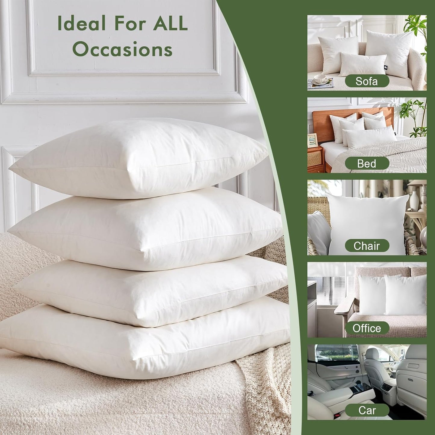 TOPGREEN Lumbar Pillow Insert - 100% Organic Cotton Shell, 14x36 Size, Perfect for Sofa or Bed (White)