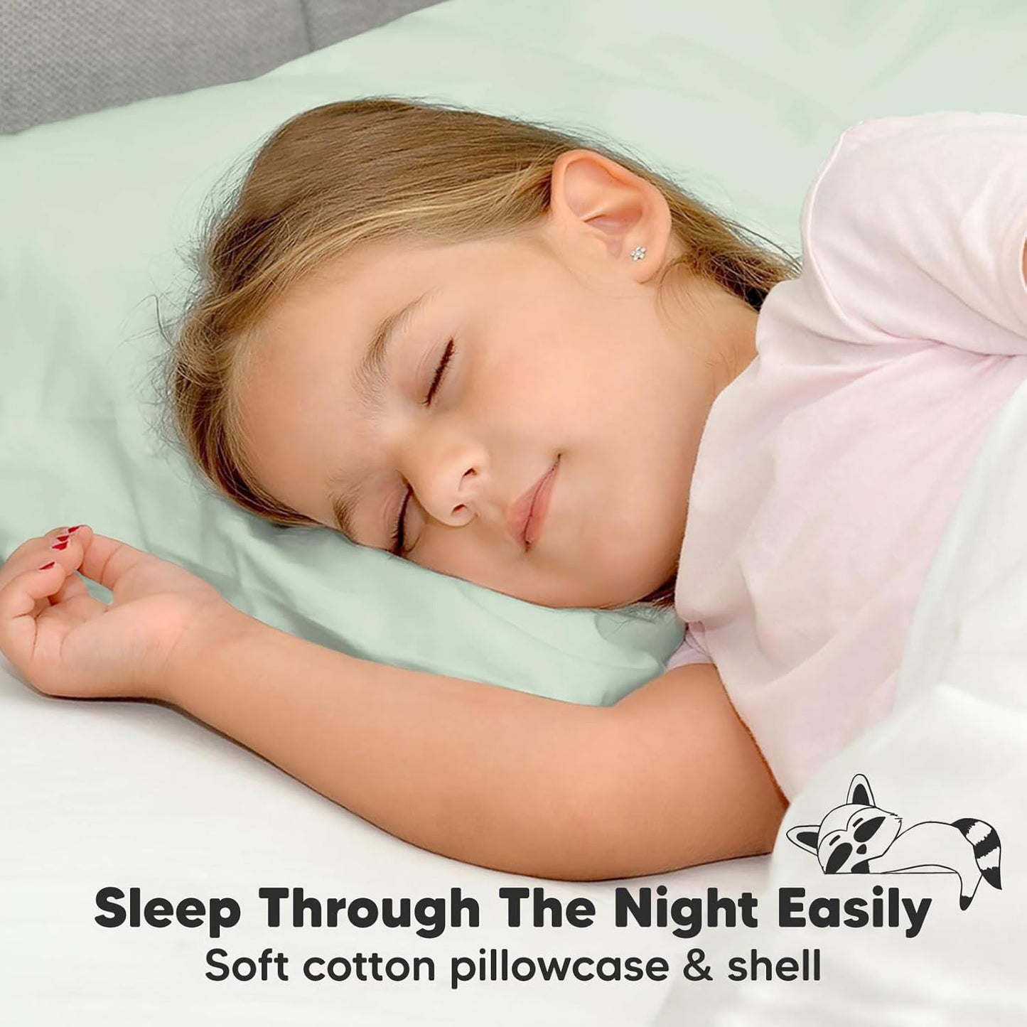 My Little Dreamy Toddler Pillow - Organic Cotton Travel Bed Pillow with Soft Pillowcase | 13x18, Sage, Machine Washable for Ages 2-5