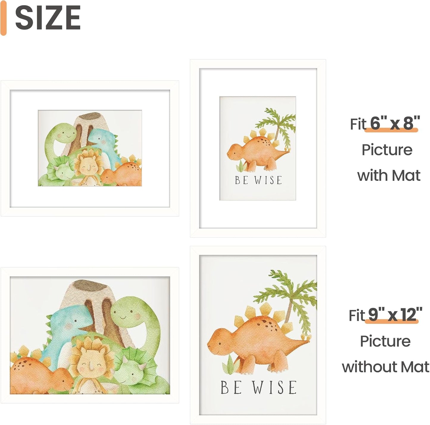 Upsimples 9x12 Picture Frame - Versatile Display for 6x8 Photos with Mat or 9x12 Without - White, 1 Pack