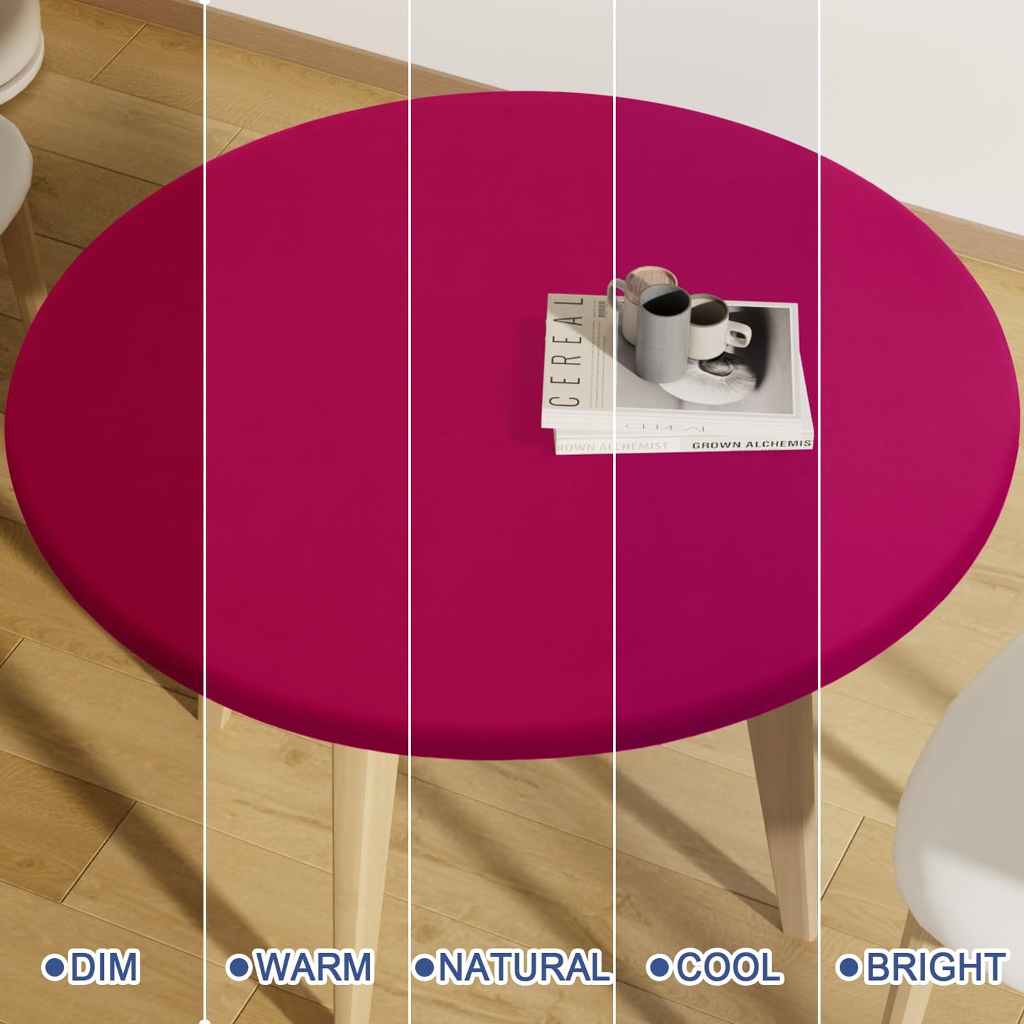 Moosfor Round Spandex Tablecloth, Elastic Fitted Waterproof Tablecloths for 31"-35" Tables, Stretch Washable Picnic Table Cover for Camping, Dining, Indoor and Outdoor, Fuchsia
