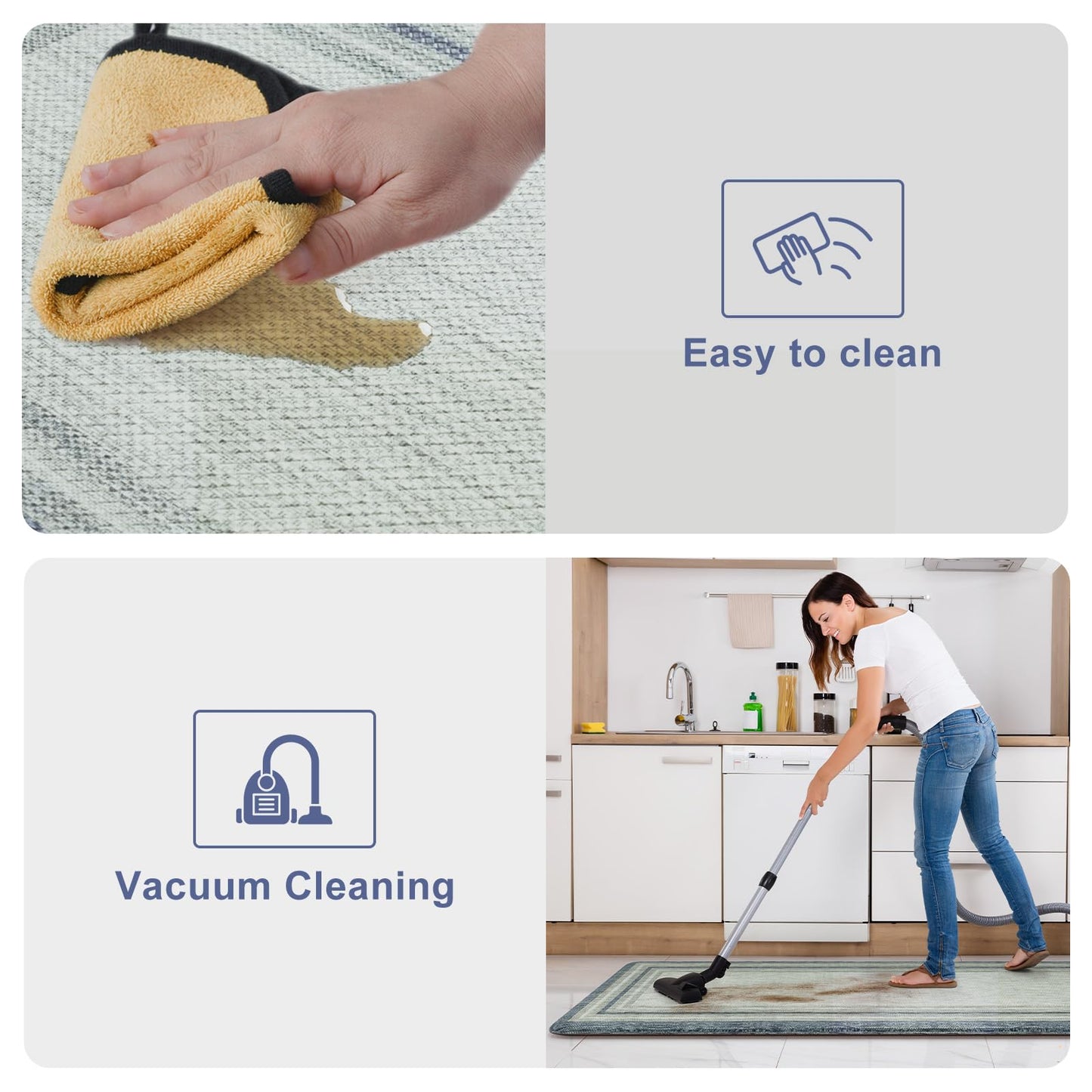 KIMODE Anti Fatigue Kitchen Mats, 17.3" x 29" Farmhouse Kitchen Rugs, Cushioned, Non-Slip Waterproof Comfort Thick Kitchen Floor Standing Mat for Corner Sink, Laundry Floor, Blue and Gray