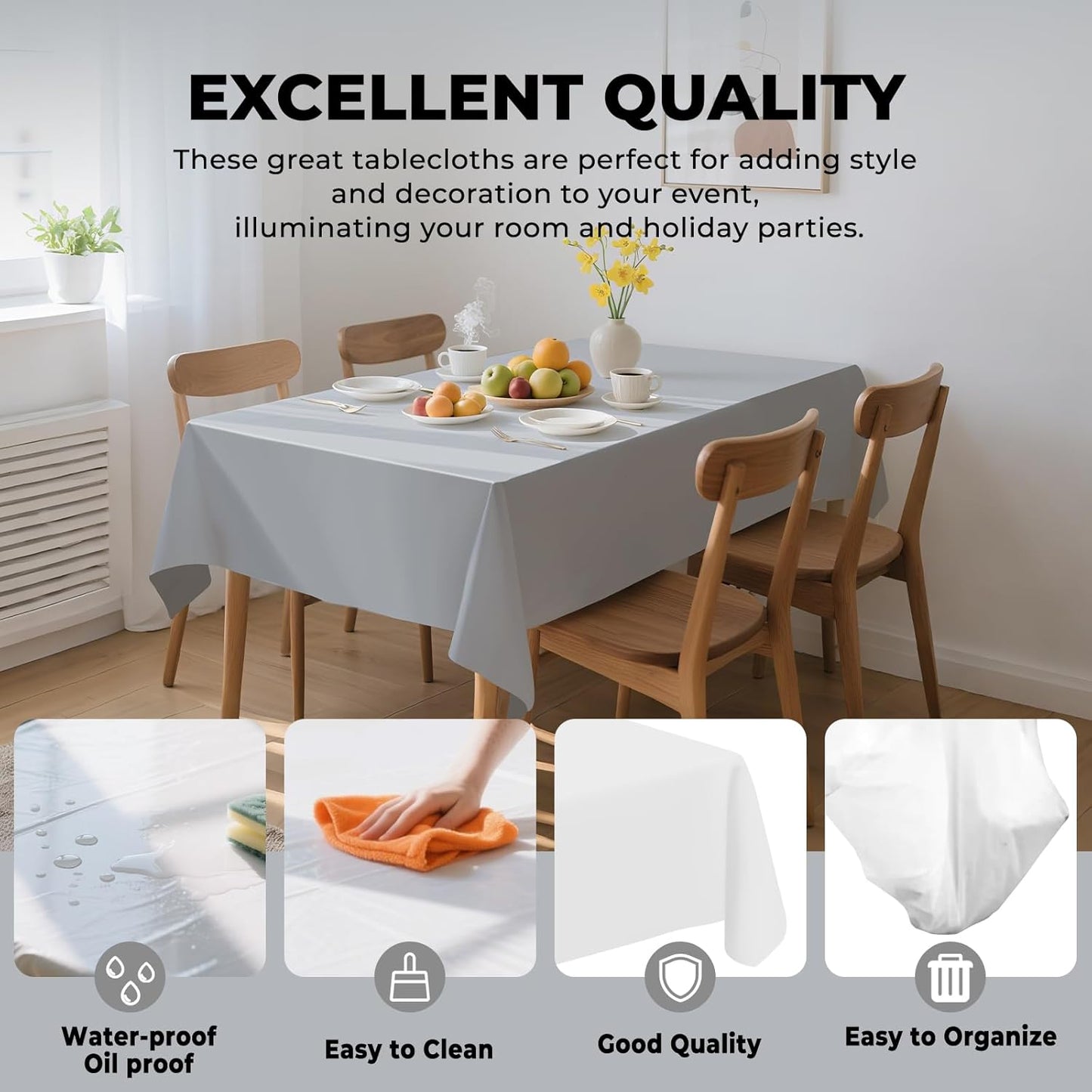 Premium Disposable Plastic Tablecloths by [Brand Name] - 6 Pack, 54" x 108" for Parties & Events | Silver Grey
