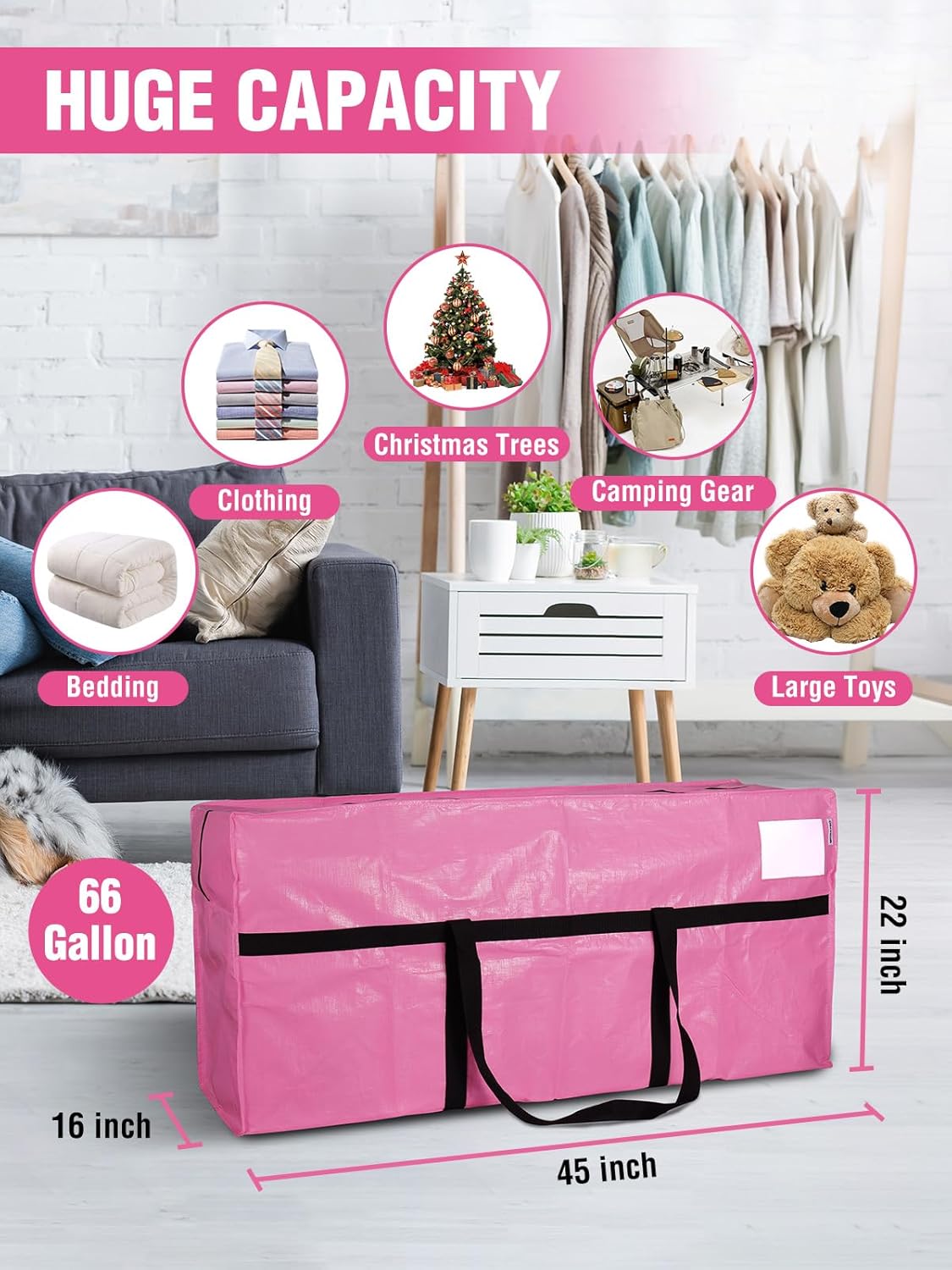 WORKPRO 66 Gallon Extra Large Heavy-Duty Moving Bags - Water-Resistant Storage Totes, 2-Pack | Pink