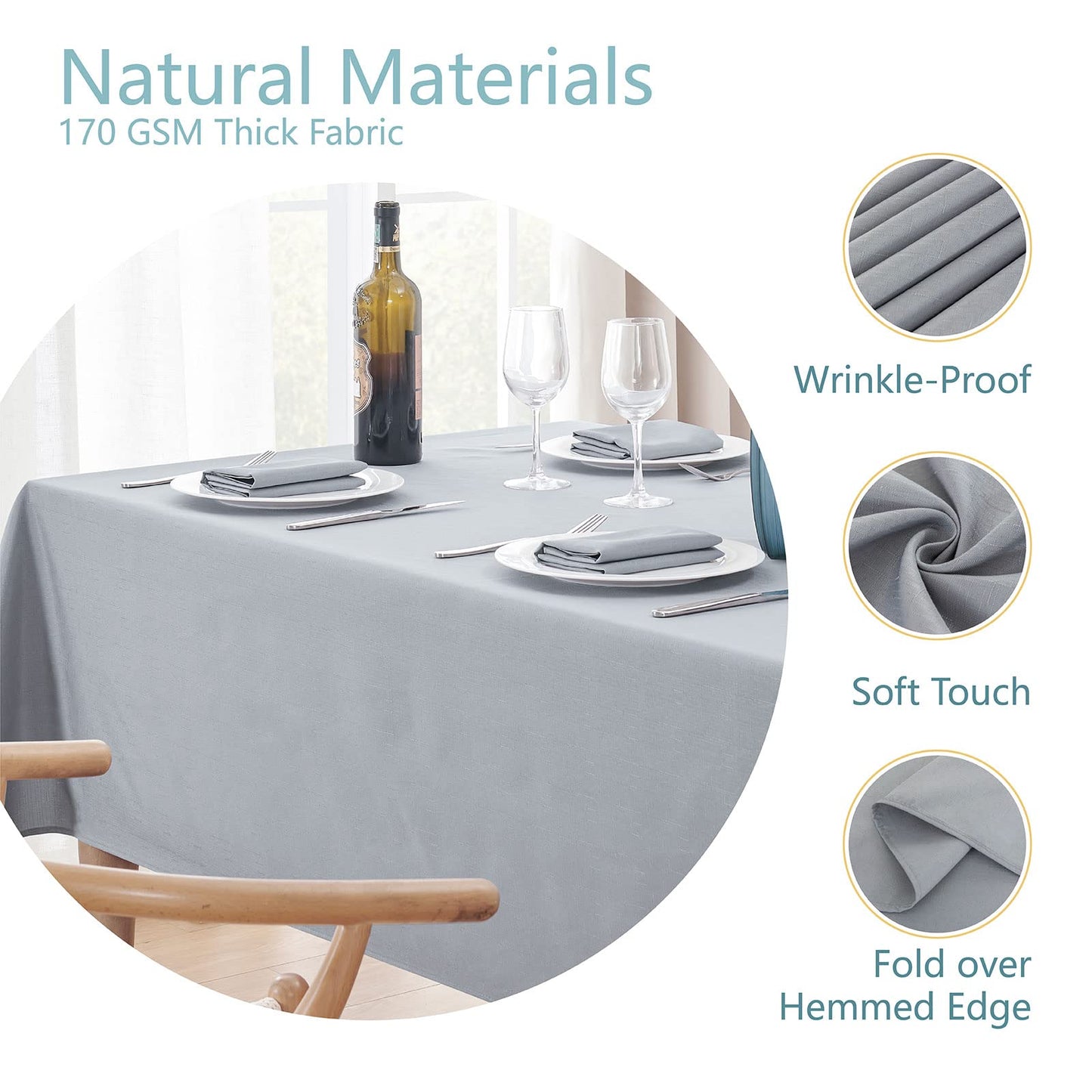 Veblandy Textured Rectangle Tablecloth 60x144 inch Table Cloth Water Resistant Wrinkle Free Spill-Proof, Decorative Fabric Table Cover Washable for Banquet Parties Event Holiday Dinner, Light Grey