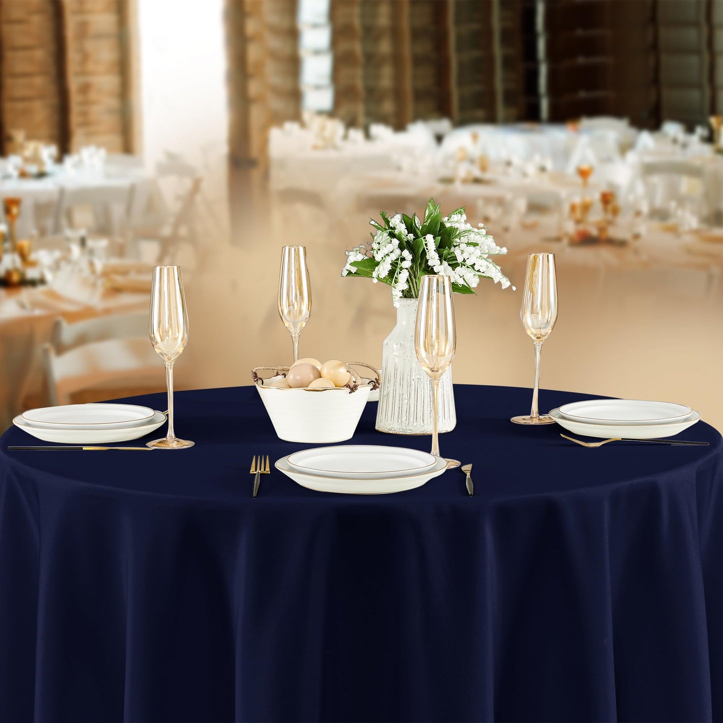 Fitable 8 Pack Round Tablecloths: Stain Resistant Wrinkle Free Circle Table Clothes, Washable Reusable Polyester Table Covers for Wedding Party Birthday Banquet Reception(Navy, 120 Inch)