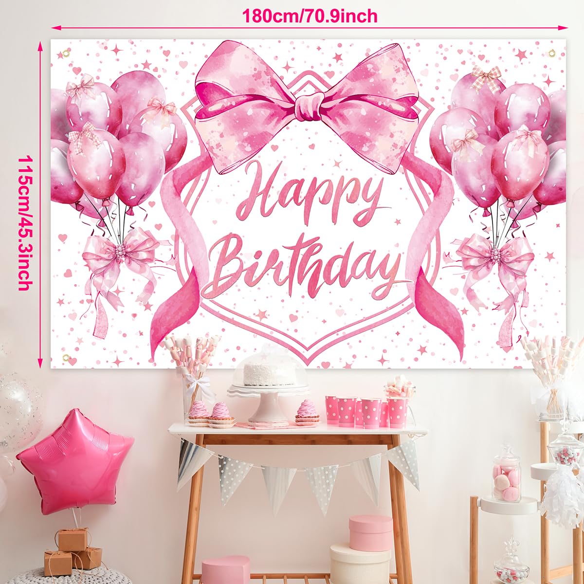 Jumpama 146Pcs Pink Bow Birthday Decorations Coquette Birthday Party Decorations Pink Bow Backdrop Coquette Banner and Balloons for Girls Women Baby Shower Bachelorette Party Supplies
