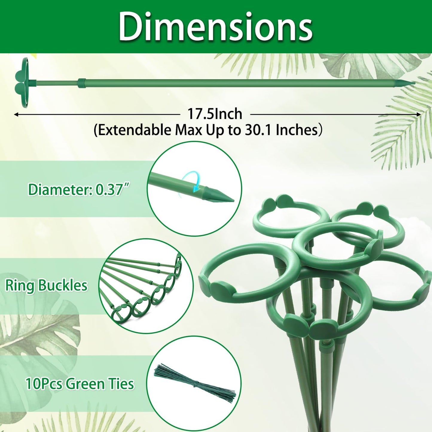 Skiennix Extendable Plant Stakes - Adjustable 17.5" to 30.1" Support for Orchids & Vines | 7-Pack