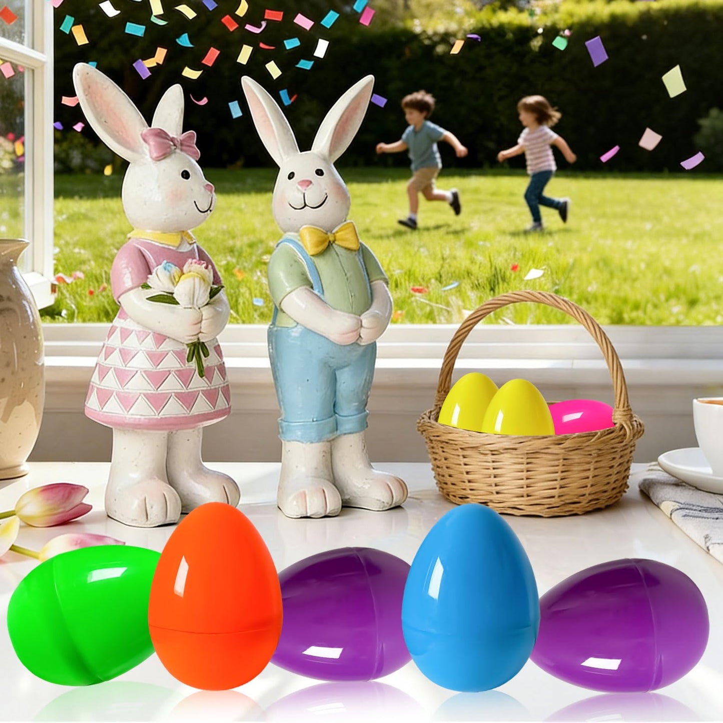 Jyluma 18 Pack 5 Inch Large Easter Eggs Big Colorful Easter Eggs for Refillable Basket Fillers Flat Bottom Plastic Easter Eggs Empty Surprise Eggs for Easter Hunt Party Favor