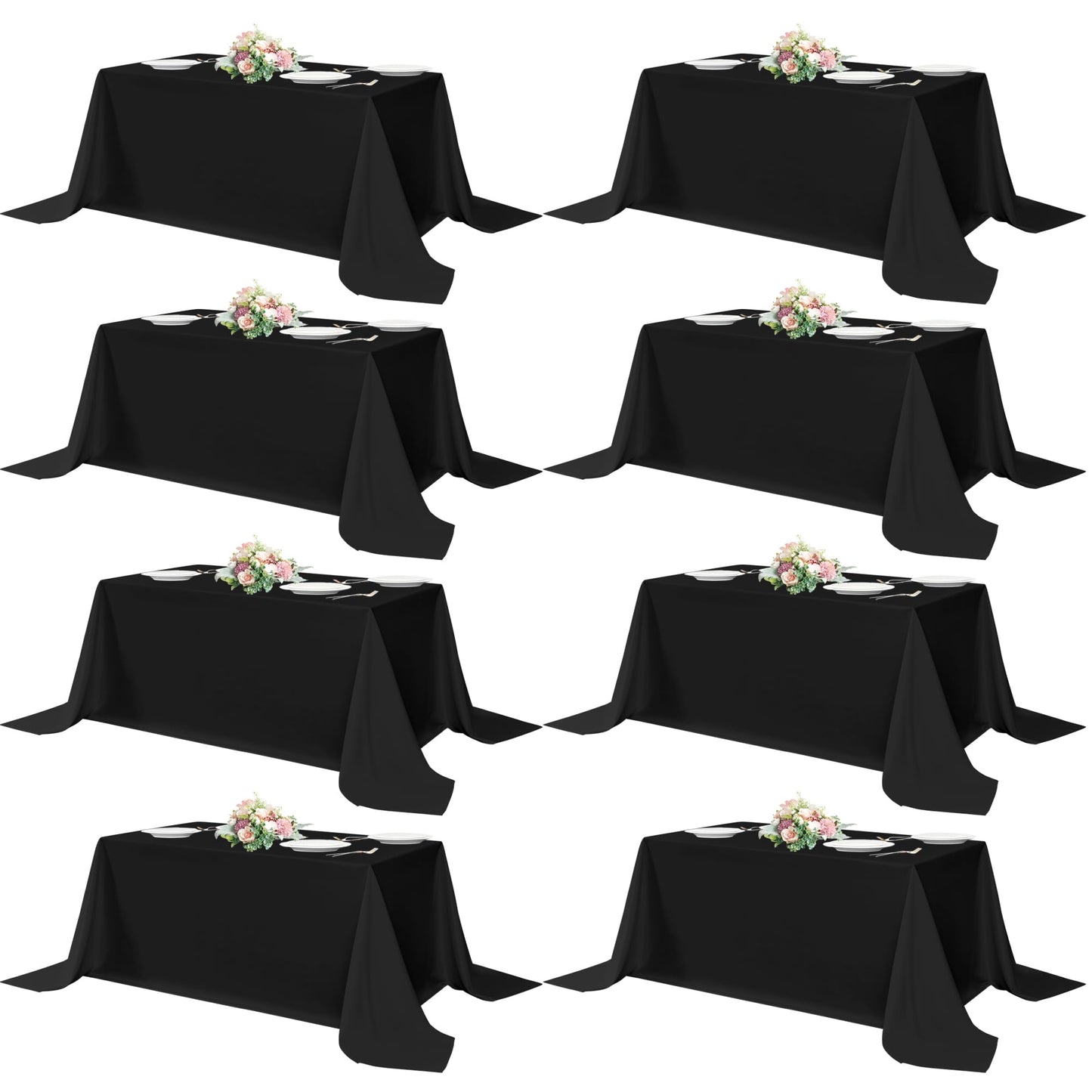 sancua Black Tablecloths for 6 Foot Rectangle Tables, 8 Pack 90x132 Inch Rectangular - Washable Polyester Fabric Table Cloth, Reusable Table Covers for Wedding Party, Birthday, Banquet Reception