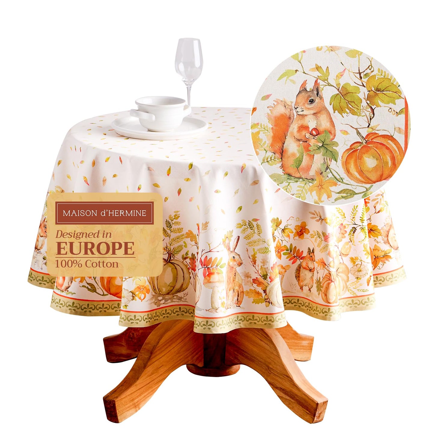 Maison d' Hermine Table Cloth Round Table 100% Cotton 69 Inches Fall Tablecloth Reusable Everyday Use for Thanksgiving Christmas Decorations Dining Farmhouse Party (Pumpkin Passion)