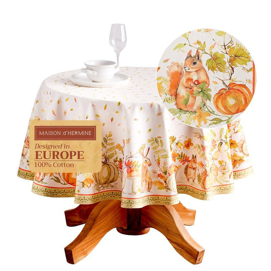 Maison d' Hermine Table Cloth Round Table 100% Cotton 69 Inches Fall Tablecloth Reusable Everyday Use for Thanksgiving Christmas Decorations Dining Farmhouse Party (Pumpkin Passion)