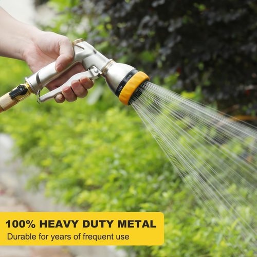 FANHAO Heavy Duty Metal Garden Hose Nozzle Sprayer - 7 Spray Patterns for Efficient Watering & Cleaning
