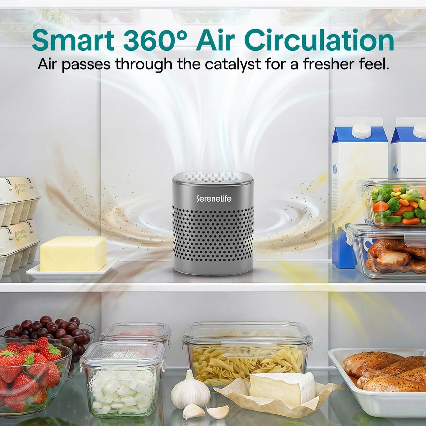 SereneLife Fridge Deodorizer - Multi-Use Odor Eliminator Pod for Refrigerators, Freezers & More | Compact & Reusable (Gray)