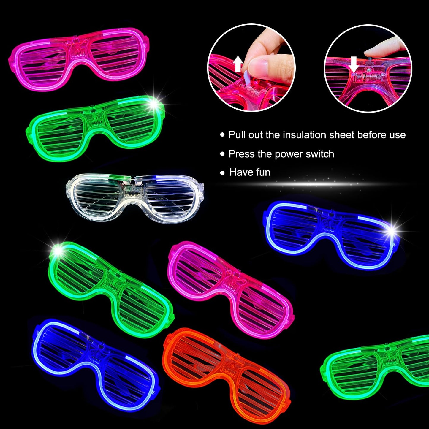 10PCS LED Light Up Glasses - 5 Neon Colors Glow in The Dark Party Supplies, Strobe Eyewear for Halloween Parties, Wedding, Birthday Bashes, Raves, Concerts & Gamer Parties