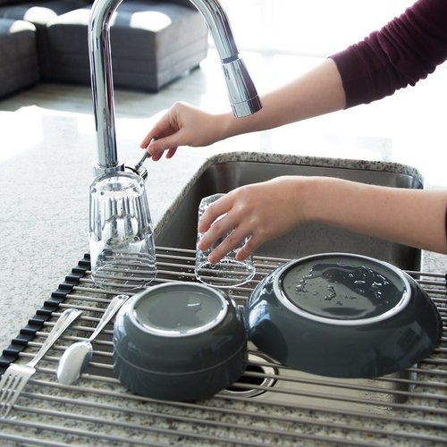 Ahyuan Roll-Up Dish Drying Rack - Portable Over-The-Sink Drainer | Foldable Design, Black 20.5''x16.9''