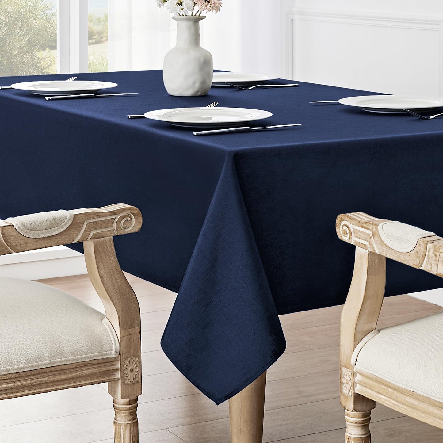 Veblandy 2 Pack Rectangle Tablecloth, 60x84 inch, Water Resistant Wrinkle Free Linen Textured Table Cloth Washable, Decorative Fabric Table Cover for Dining, Party and Camping, Navy Blue