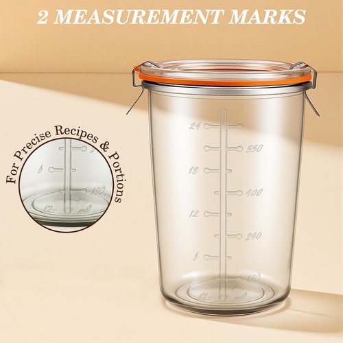 Freshmage Canning Jars 27 oz 2 Pack, Sourdough Starter Jars with 2 Lids Per Jar (Glass Sealing Lid & Plastic Lid), 800ML Wide Mouth Airtight Glass Storage Containers for Pickles, Yogurt, Pasta, Cereal