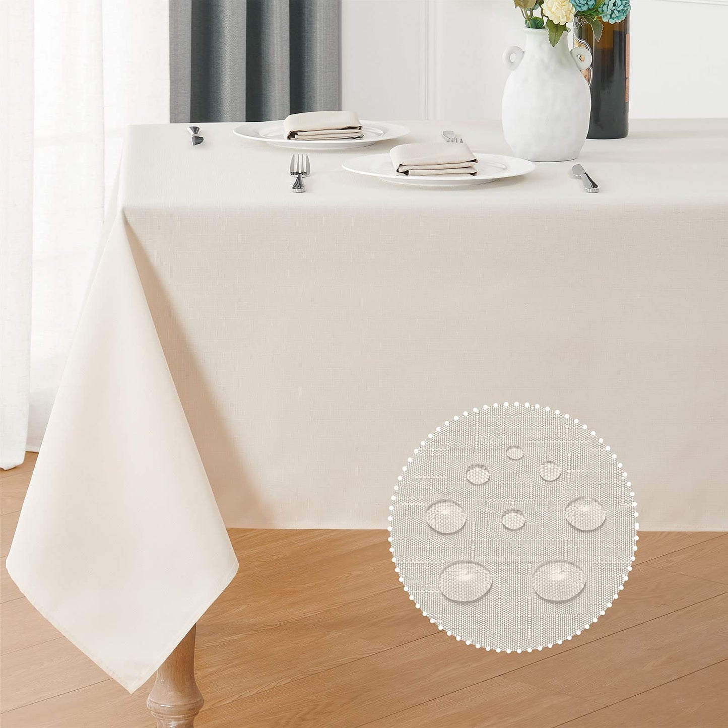 Veblandy Rectangle Tablecloth 60x120 inch Linen Textured Waterproof Table Cloth Stain and Wrinkle Resistant Washable, Decorative Fabric Table Cover for Outdoor and Indoor Use, Ivory