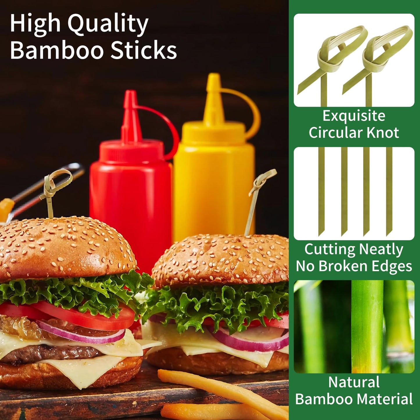 200 Pcs 4.7 Inch Bamboo Cocktail Picks-Fancy Knot Appetizer Skewers,Bamboo Skewers,Eco-Friendly Biodegradable Cocktail Sticks for Drinks, Fruit, Charcuterie, Party Supplies