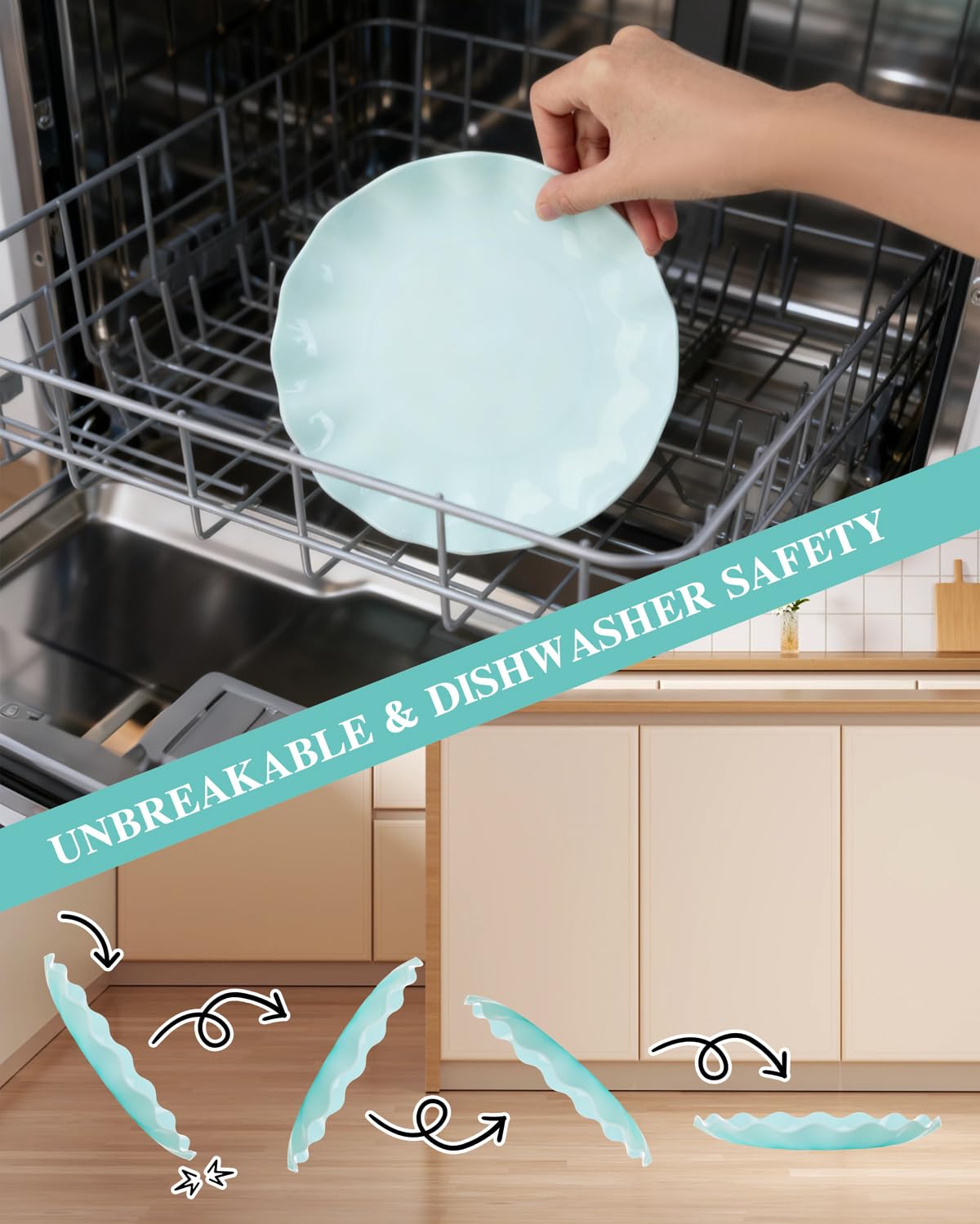 LIYH 20 Pcs 7.5 Inch Ice Blue Plastic Scalloped Plates Reusable - Unbreakable Dessert Plastic Cake Plates Dishwasher Safe Perfect for Party Birthday