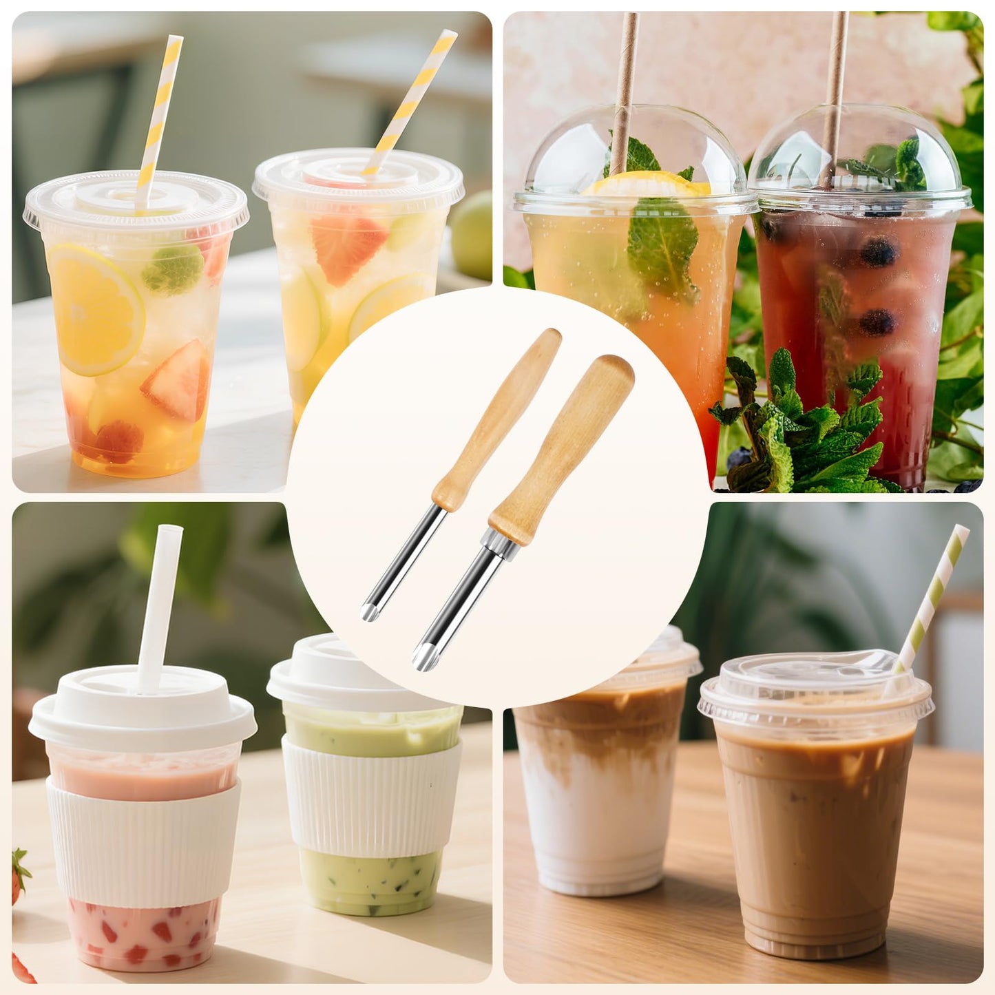 LBOKLING 2 Pack Straw Puncher for Plastic Lids, Straw Hole Puncher for Plastic Lids, Lemonade Cups, Cafe Drinks and Deli Container Straw Hole Puncher, Circular Clay Hole Cutters for Pottery Tools