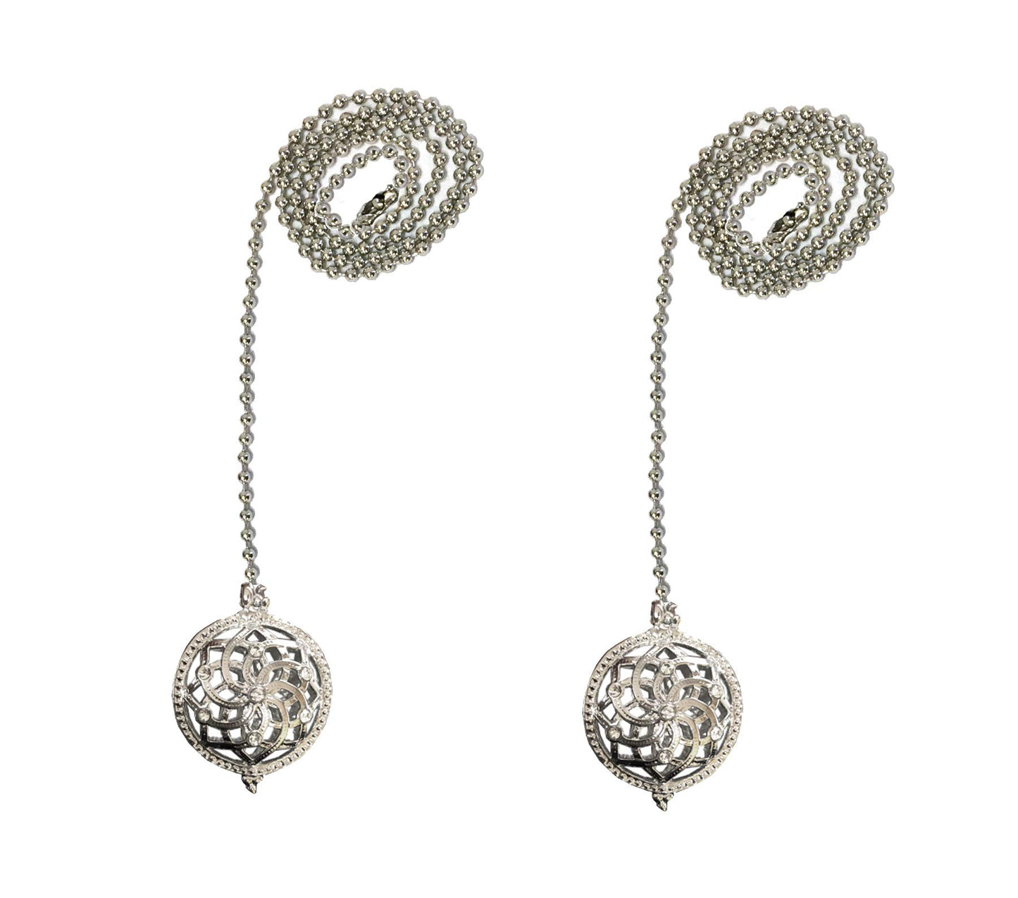 Royal Designs, Inc. FP-1028-CH-2 Adjustable Ceiling Fan Pull Chain Extension with Lustering Lotus Ornament, 24 inch, Chrome, 2-Pack