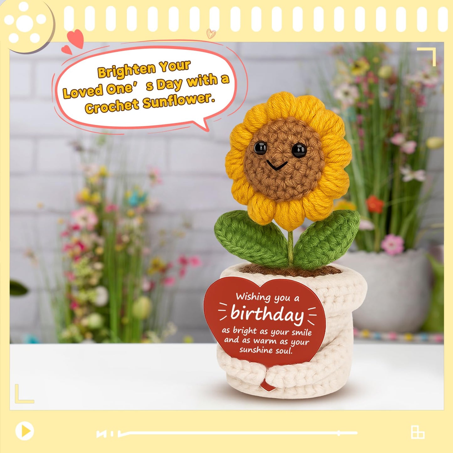 Ovrrcame Crochet Sunflower Plush – Inspirational Funny Happy Birthday Gifts for Women Man, Mom, Sister, Best Friend, Coworker – Unique Gift Ideas for Her, Him, Birthday Decorations/Mothers Day
