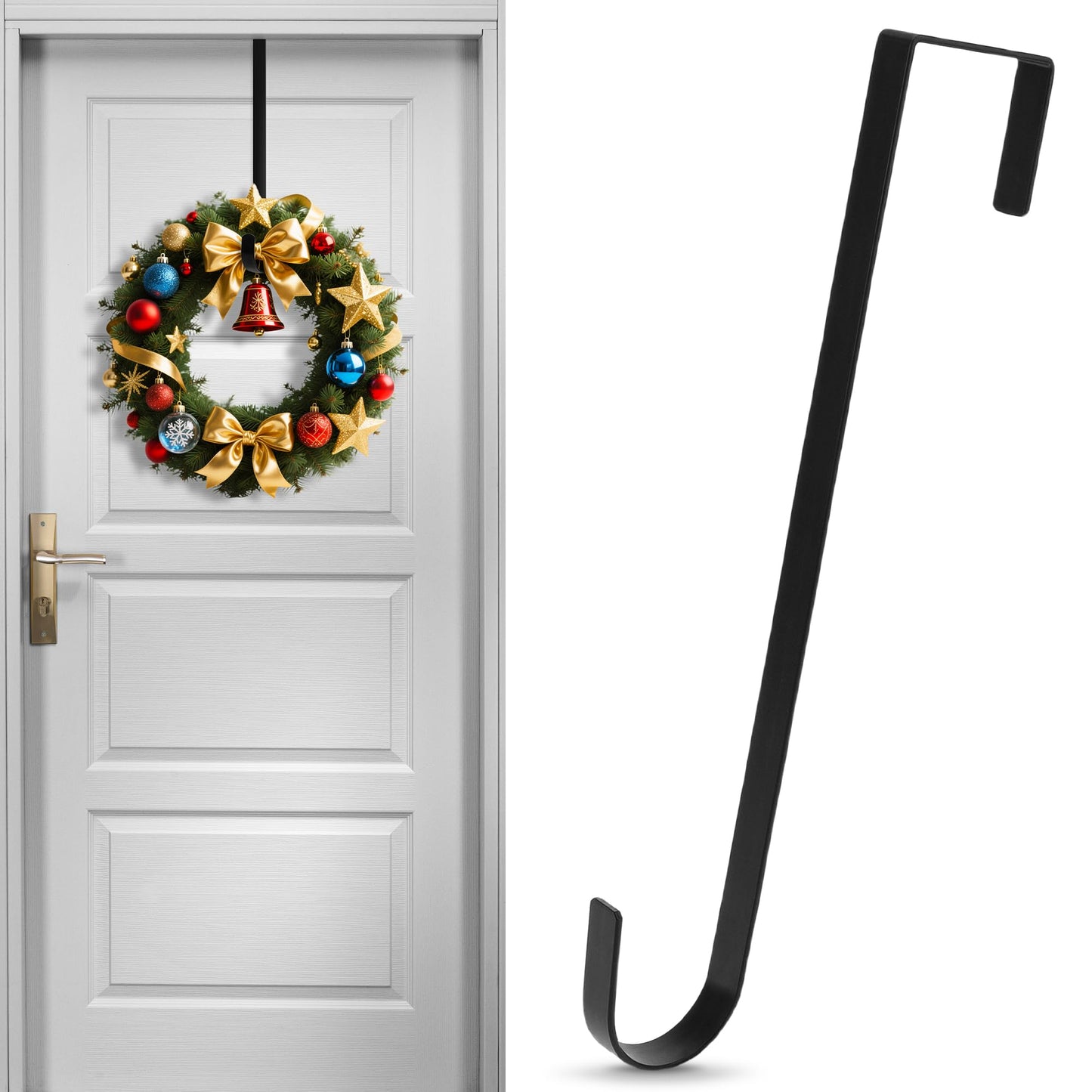 ZningEsxi 12 in Wreath Hanger for Front Door Black Wreath Hangers Over The Door Hanger Hook Wreaths Holder Christmas Halloween Easter Wreaths Hook Decorations Indoor Outdoor Narrow