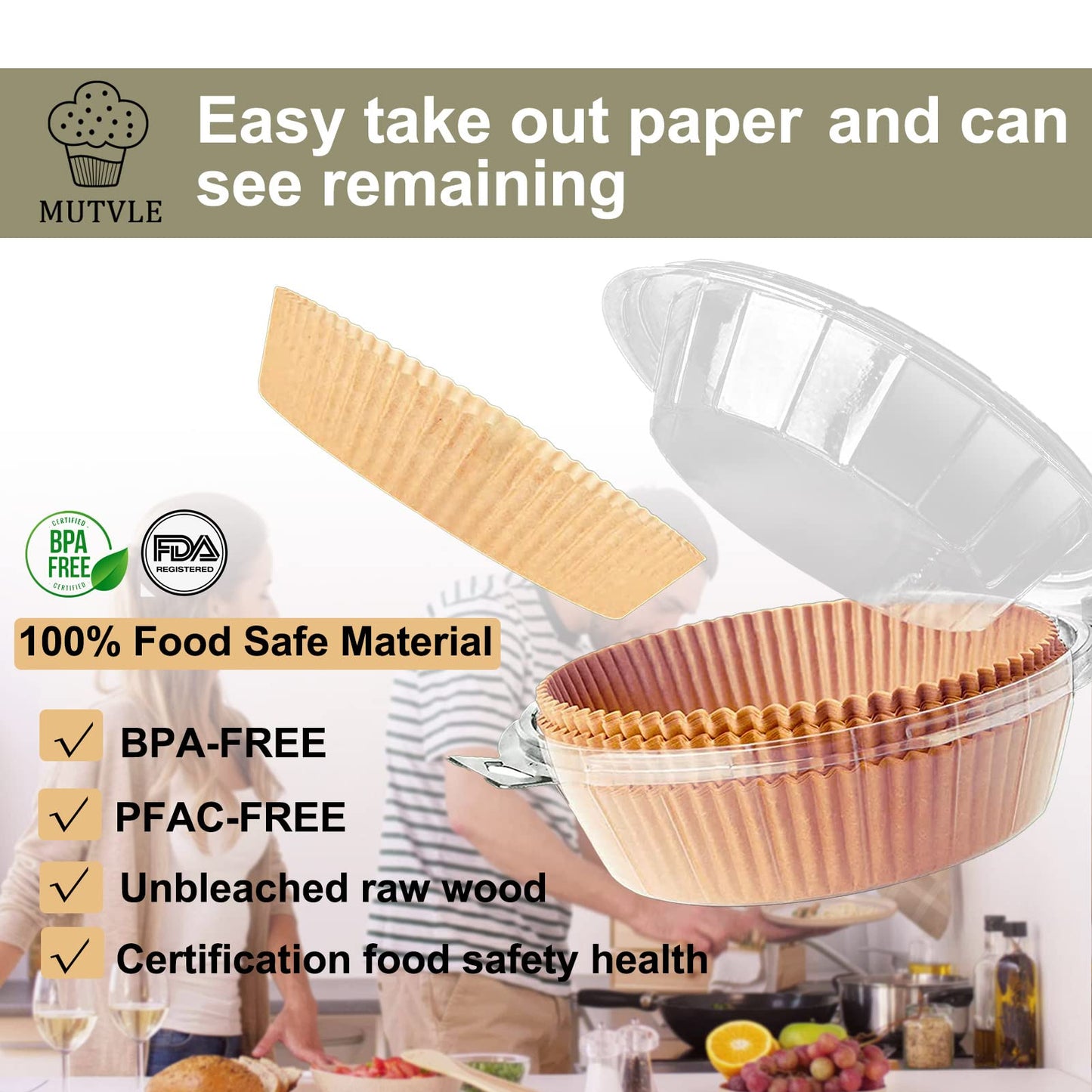 Air Fryer Liners Disposable for Ninja, 4 qt Air Fryer Liners, 200Pcs Liners for Ninja AirFryer, Air Fryer Paper Liners Disposable Round 8 inch, Circle Parchment Liners, Papel Para Air Fryer