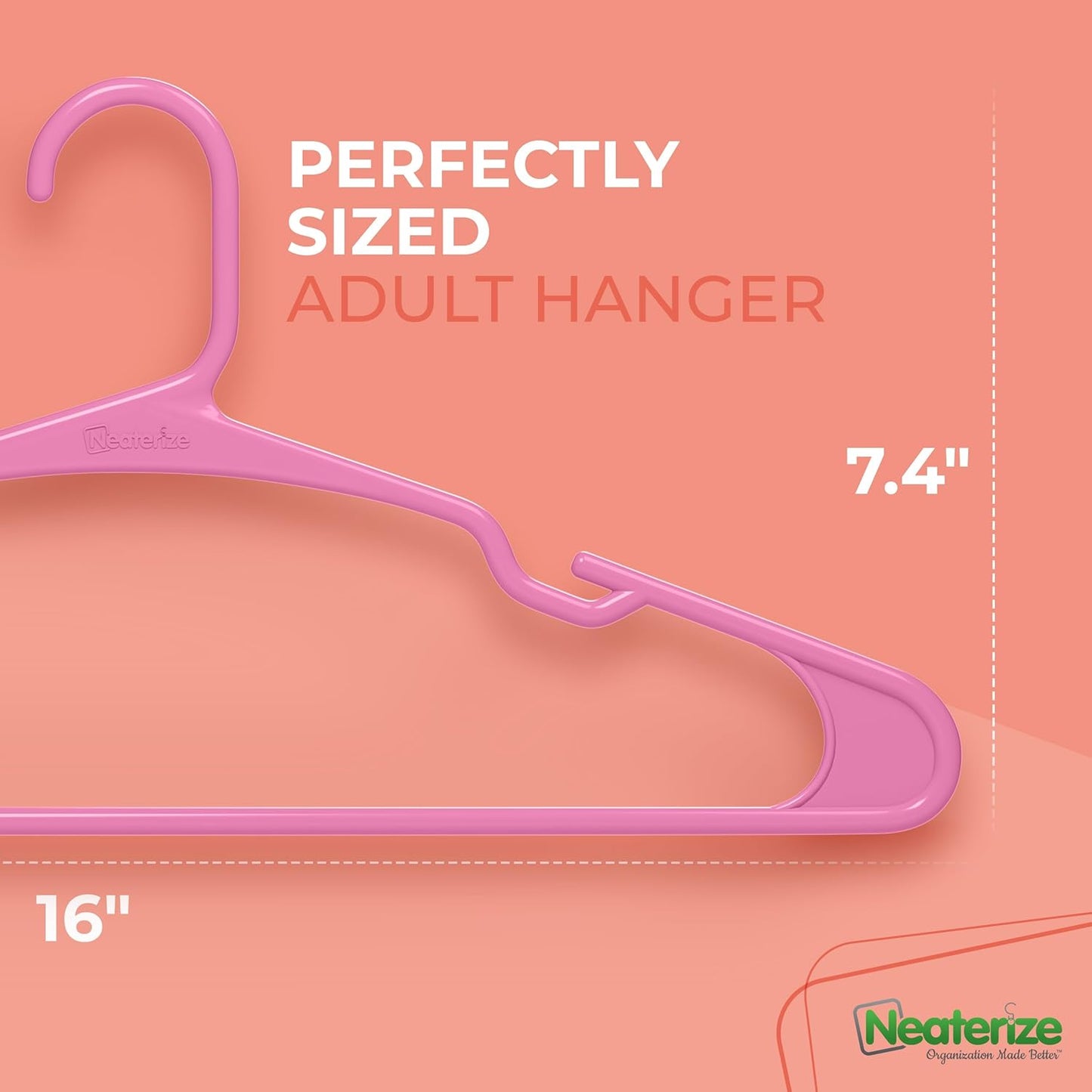 Neaterize Clothes Hangers - Space-Saving Plastic Hangers for Adults | 50-Pack in Pink