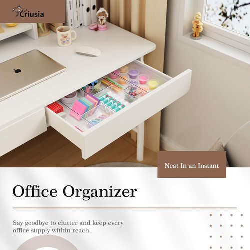 Criusia Clear Drawer Organizer Set - 7 Versatile Plastic Trays for Kitchen & Bathroom Storage