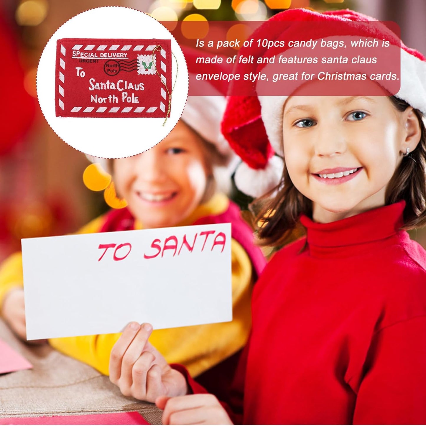 Santa Claus Letter Envelopes - 10pcs Christmas Candy Bags & Tree Ornaments (Red)