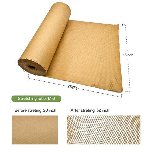 Honeycomb Packing Paper - 15" x 262' Recyclable Cushioning Wrap Roll for Moving & Shipping | Khaki