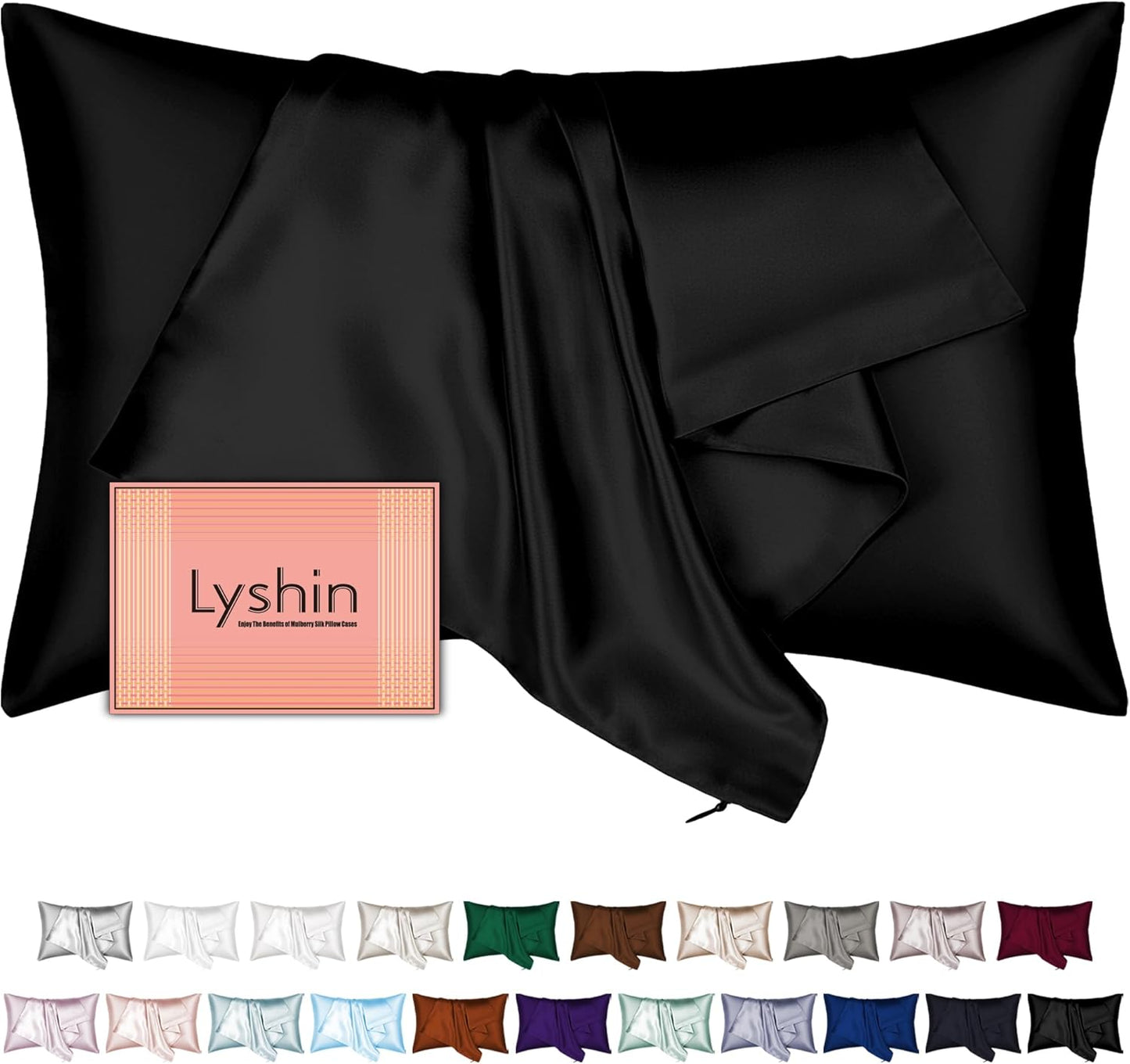 Skiennix Mulberry Silk Pillowcase - Standard Size, Hidden Zipper, Soft & Breathable | Black