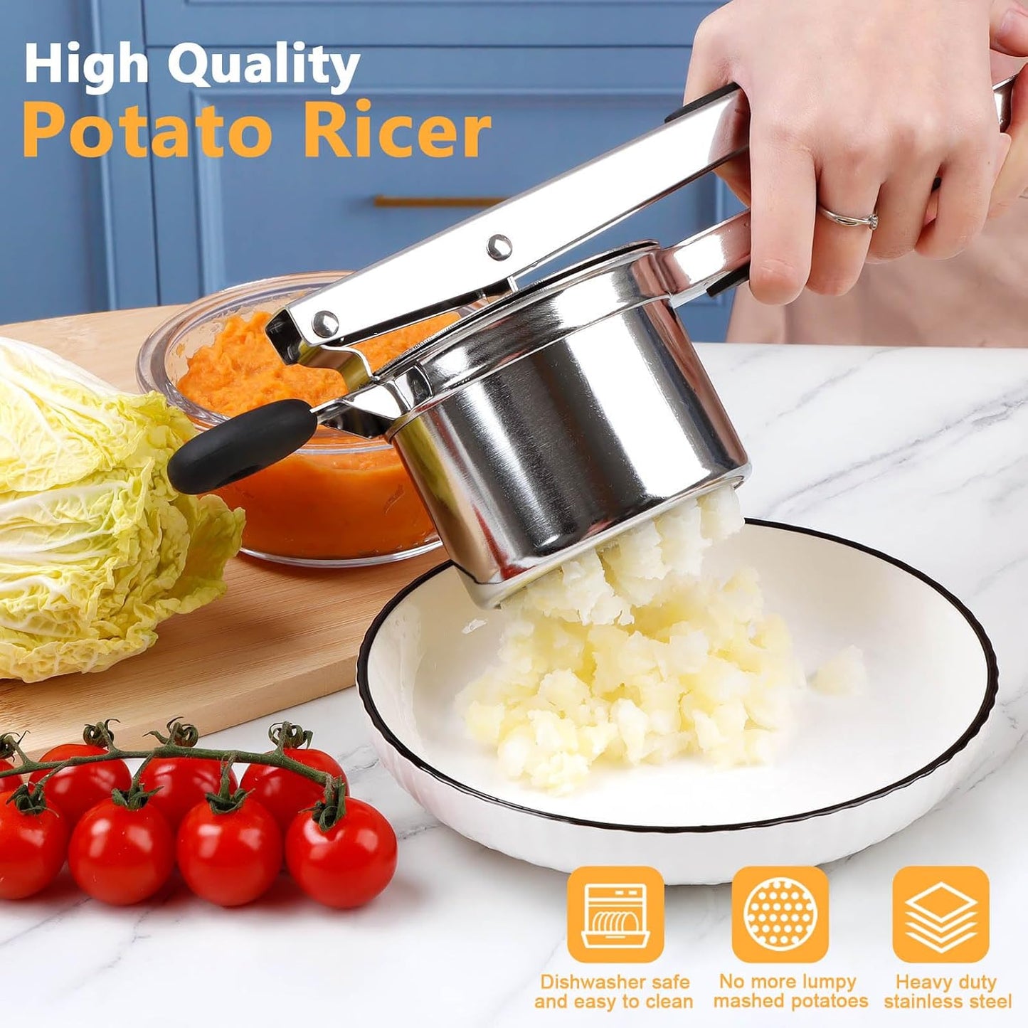 KAYCROWN Potato Ricer - Heavy Duty Stainless Steel Masher With 4 Discs for Perfect Mashed Potatoes