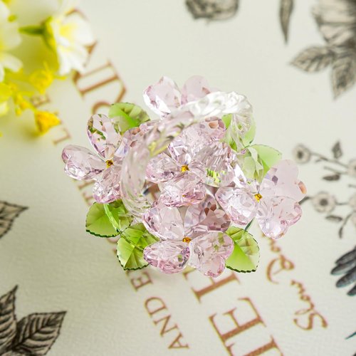 H&D Hyaline & Dora Crystal Pink Flower Basket Figurine - Elegant Glass Collectible for Home & Wedding Decor