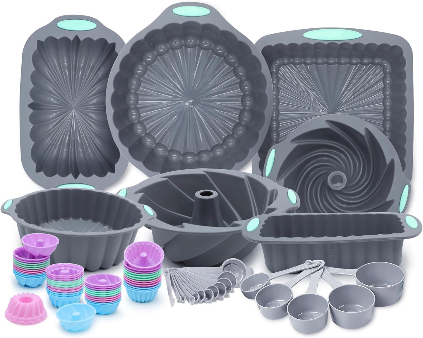 Tongjude Silicone Bakeware Set - 72 Nonstick Baking Pans for Easy Release | Grey Kitchen Essentials