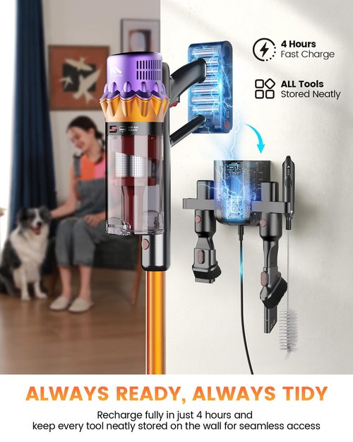 AlloyMove Cordless Vacuum Cleaner, 550W 50KPA 80Mins Self-Standing Cordless Vacuum for Home, With Wall Mount Charging/LED Display/Anti-Tangle Brush Stick Vacuum for Carpet/Pet Hair/Hardwood Floor, A05