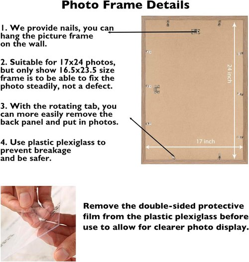 JCJMY 17x24 Rustic Brown Picture Frame - Versatile Wall Hanging for Horizontal & Vertical Photos