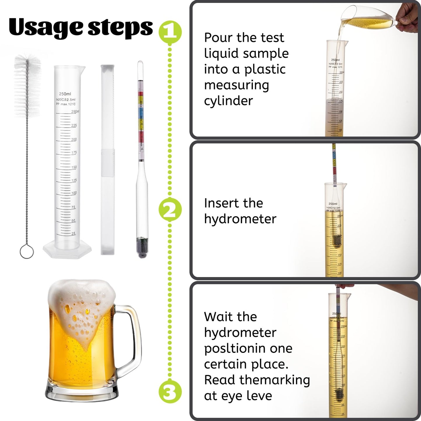 AOZ LIbei Hydrometer Set - for Mead, Wine, Kombucha and Home Brew Beer, Alcohol Tester Accessories Moonshine Still Kit Complete for Home Test Equipment-Specific Gravity Abv Tester