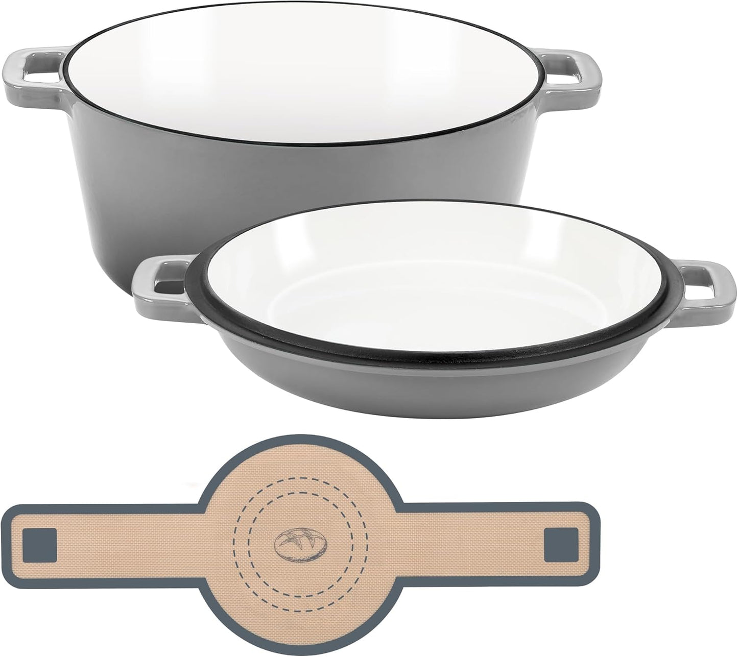 E-far 5 Quart Enameled Cast Iron Dutch Oven, 2 in 1 Dutch Oven Pot with Skillet Lid and Silicone Bread Sling, Ideal for Bread Baking, Cooking, Stewing, Frying, Induction & Oven Safe - Red