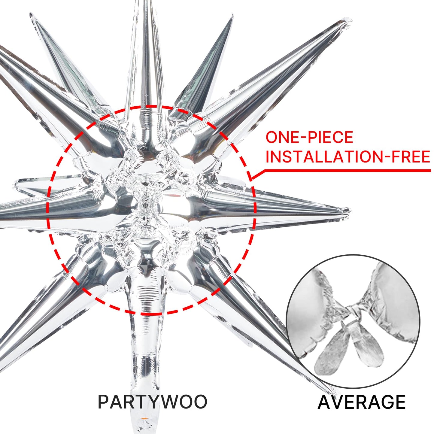 PartyWoo Metallic Silver Star Balloons 110pcs Different Sizes 18 12 10 5 Inch Pack 22 Inch Silver Spike Star Explosion Foil Mylar Balloon Arch Kit for Birthday Party Decorations Silver-G102